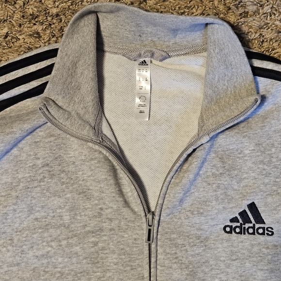 Adidas Track Jacket Grey Striped Zip Up Mens Size M - Picture 4 of 5
